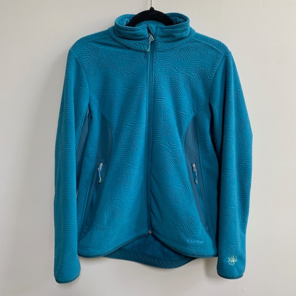 LL Bean Zip-Up Fleece Jacket Womens M Blue Teal Hike Camp Outdoors Cozy Soft EUC